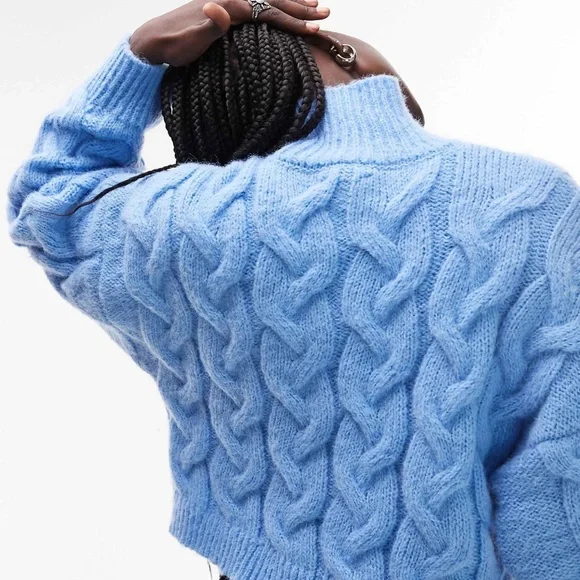 Topshop Knitted High Neck Cable Crop Top Sweater - Picture 3 of 4